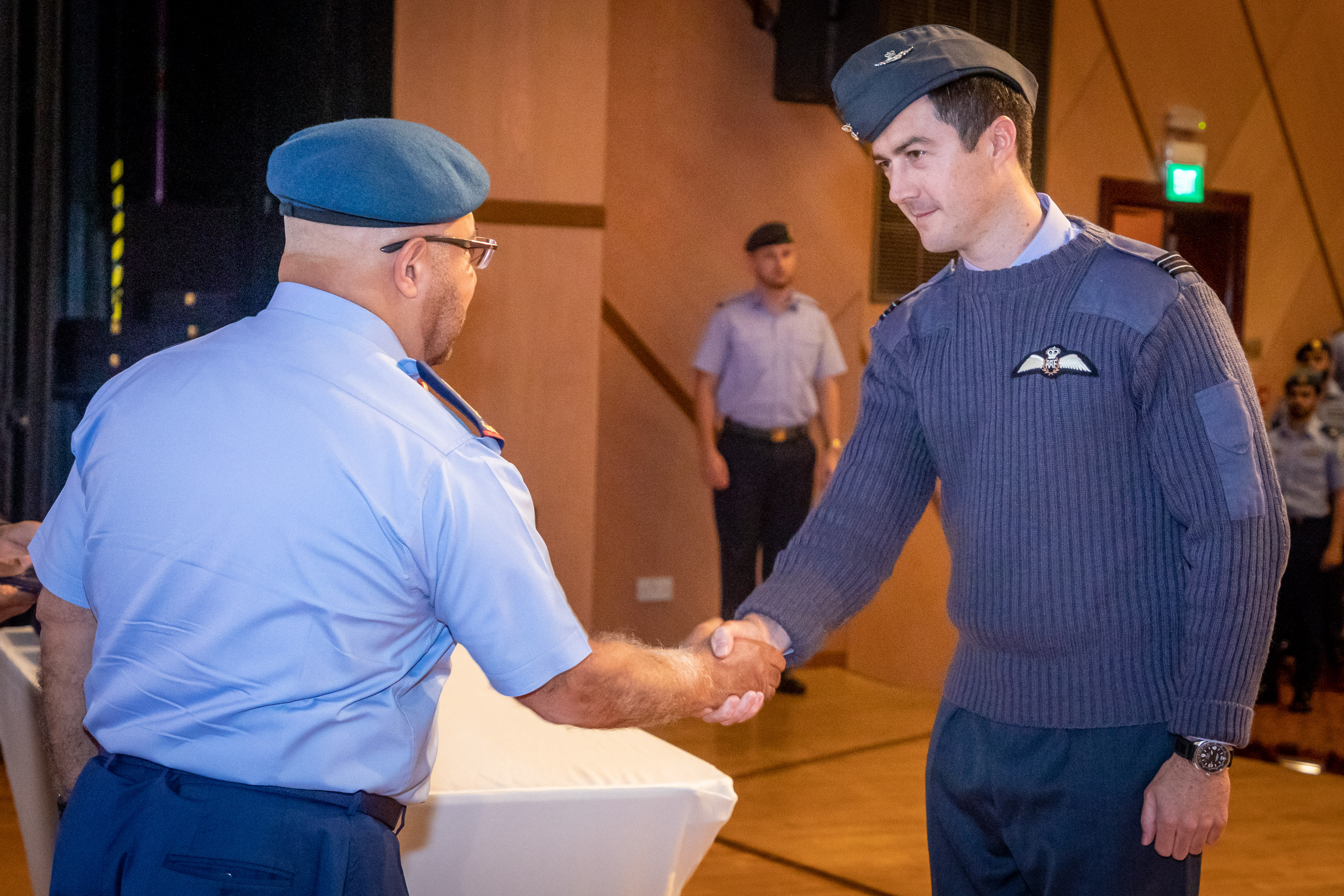 Image shows RAF aviators shaking hands.